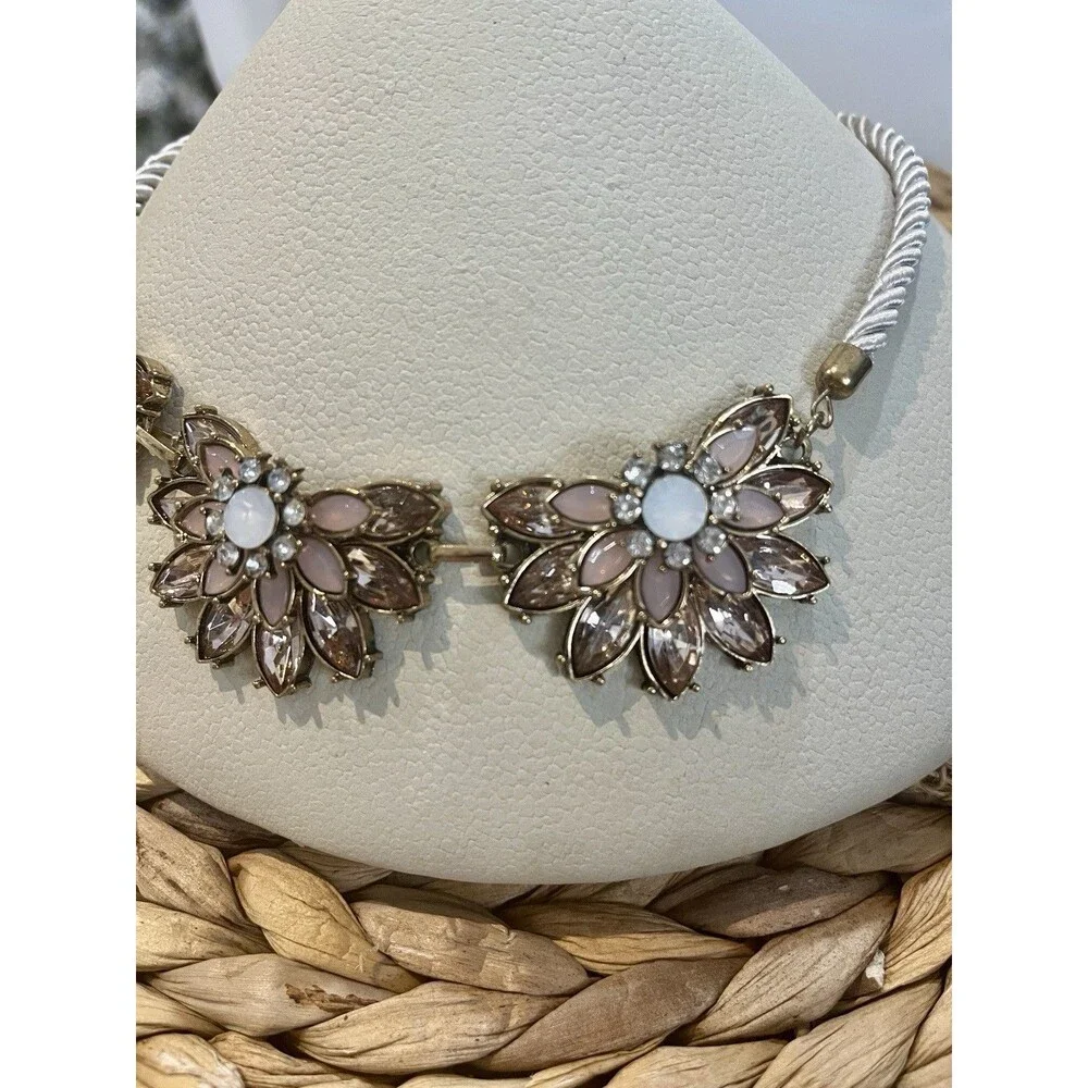 Bib Floral Statement Necklace Fairy Grunge Rhinestone Gold Tone Necklace Glam
